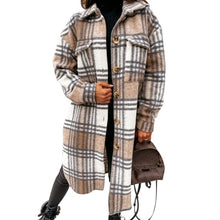 Load image into Gallery viewer, Women Plaid Turn Down Collar Long Coat