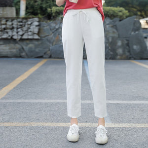 LUCKBN Women Casual Loose Ankle Pure Color Pants