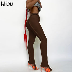 KLIOU Women Splicing Long Medium Waist Skinny Pants
