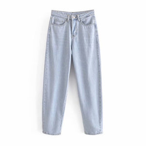 WIXRA Women Light Blue Pockets Loose Denim Jeans
