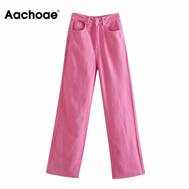 AACHOAE Women Wide Leg High Waist Cotton Long Denim Jeans