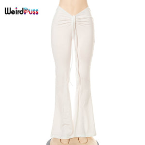 WEIRD PUSS Women Low Waist Flare Pants