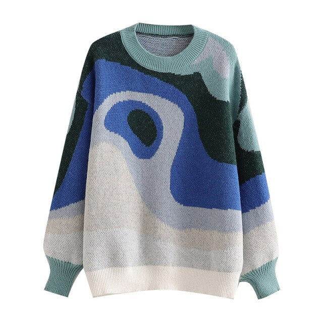 AACHOAE Women Graphic Printed Vintage O-Neck Sweater