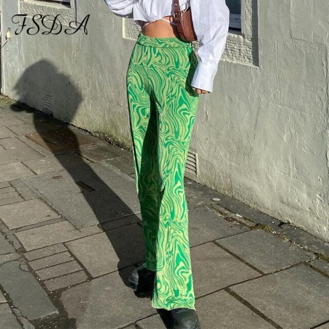 FSDA Women Green Tie Dye Paisley Print Loose Pants