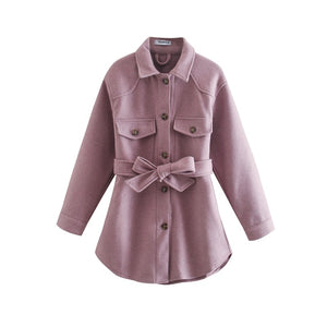 PUWD Woman Loose Sashes Woolen Coats