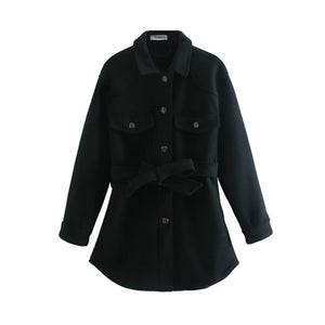 PUWD Woman Loose Sashes Woolen Coats