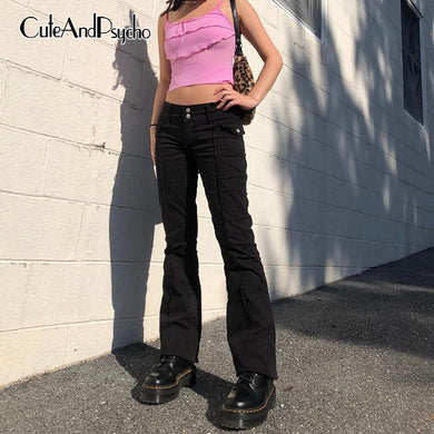 CUTE AND PSYCHO Women Straight Vintage Low Waisted Aesthetic Cargo Pants