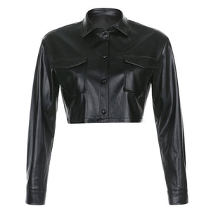 SUCHCUTE Women Basic Long Sleeve Vintage PU Leather Jacket