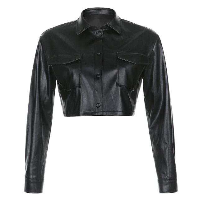 SUCHCUTE Women Basic Long Sleeve Vintage PU Leather Jacket