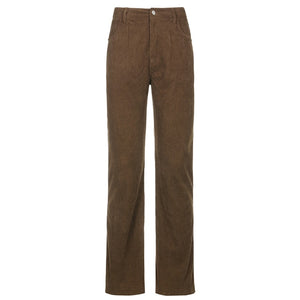 SWEETOWN Women Corduroy 90s Caramel Brown Low Waist Straight Pants