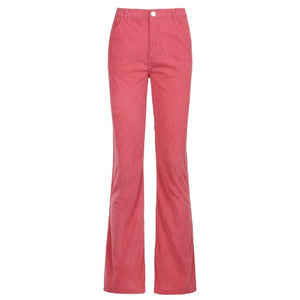 SWEETOWN Women Corduroy 90s Caramel Brown Low Waist Straight Pants