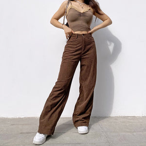 SWEETOWN Women Corduroy 90s Caramel Brown Low Waist Straight Pants
