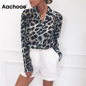 AACHOAE Women VintageLong Sleeve Leopard Print Shirt