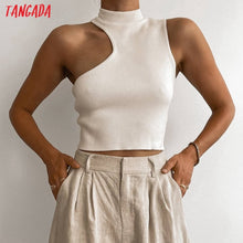 Load image into Gallery viewer, TANGADA Women Asymmetry Sleeveless Knitted Crop Top