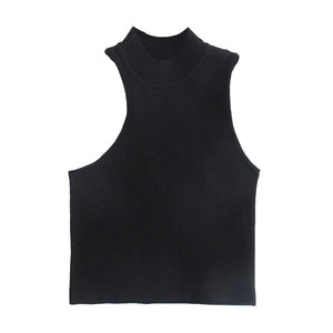 TANGADA Women Asymmetry Sleeveless Knitted Crop Top