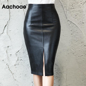 AACHOAE Women Black PU Leather Skirt