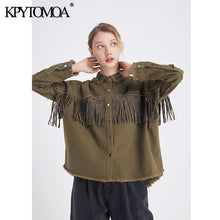 Load image into Gallery viewer, KPYTOMOA Women Fringe Beaded Loose Denim Jacket