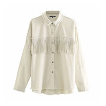 Load image into Gallery viewer, KPYTOMOA Women Fringe Beaded Loose Denim Jacket
