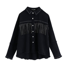Load image into Gallery viewer, KPYTOMOA Women Fringe Beaded Loose Denim Jacket