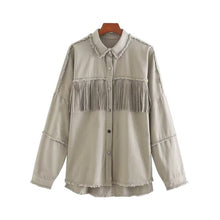 Load image into Gallery viewer, KPYTOMOA Women Fringe Beaded Loose Denim Jacket