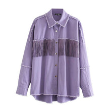 Load image into Gallery viewer, KPYTOMOA Women Fringe Beaded Loose Denim Jacket