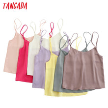 Load image into Gallery viewer, TANGADA Women V Neck Spaghetti Strap Crop Top