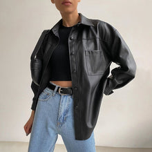 Load image into Gallery viewer, CELMIA Women Oversize PU Leather Jacket