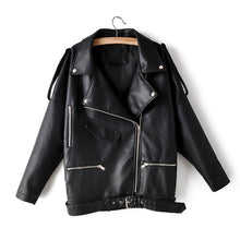 Load image into Gallery viewer, TANGADA Women Black Faux Leather Jacket Coat