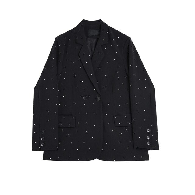 [EAM] Women Black Rhinestone Casual Blazer Jacket