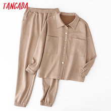 Load image into Gallery viewer, TANGADA Women Suede Oversized 2 Piece Jacket Pants Set