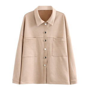 TANGADA Women Suede Oversized 2 Piece Jacket Pants Set