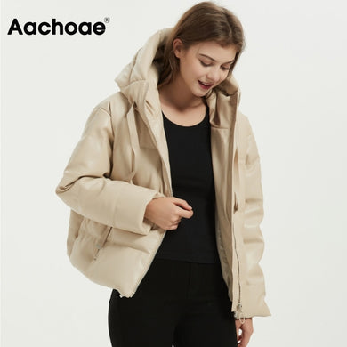 AACHOAE Women PU Faux Leather Padded Coat