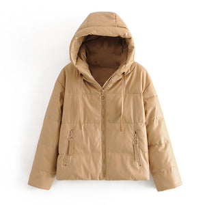 AACHOAE Women PU Faux Leather Padded Coat