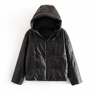 AACHOAE Women PU Faux Leather Padded Coat