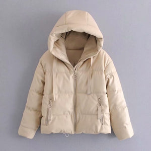 AACHOAE Women PU Faux Leather Padded Coat