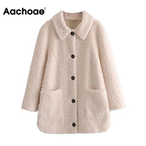 AACHOAE Women Casual Faux Fur Turn Down Collar Coat