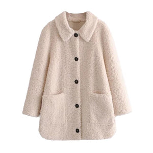 AACHOAE Women Casual Faux Fur Turn Down Collar Coat