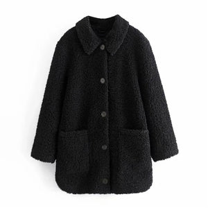 AACHOAE Women Casual Faux Fur Turn Down Collar Coat