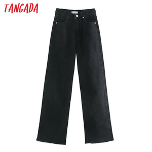 TANGADA Women High Waist Black Long Denim Jeans
