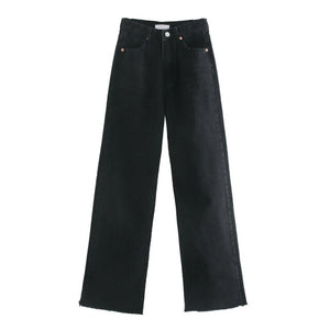 TANGADA Women High Waist Black Long Denim Jeans