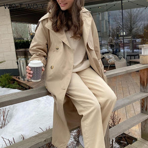 WOTWOY Women Long Trench Coat