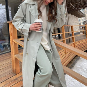 WOTWOY Women Long Trench Coat