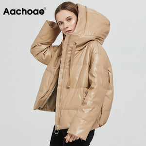 AACHOAE Women PU Faux Leather Padded Coat