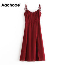 Load image into Gallery viewer, AACHOAE Women Spaghetti Strap Red V-Neck Dress