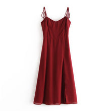 Load image into Gallery viewer, AACHOAE Women Spaghetti Strap Red V-Neck Dress