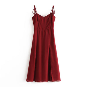 AACHOAE Women Spaghetti Strap Red V-Neck Dress