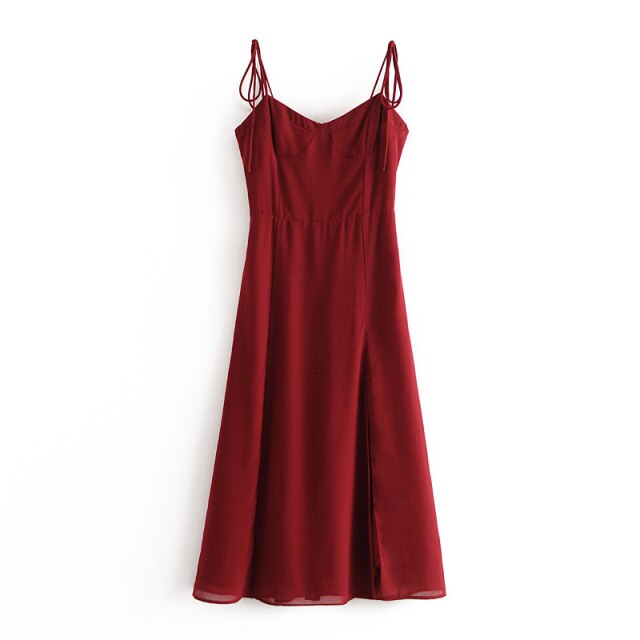 AACHOAE Women Spaghetti Strap Red V-Neck Dress
