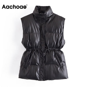 AACHOAE Women PU Faux Leather Sleeveless Coat