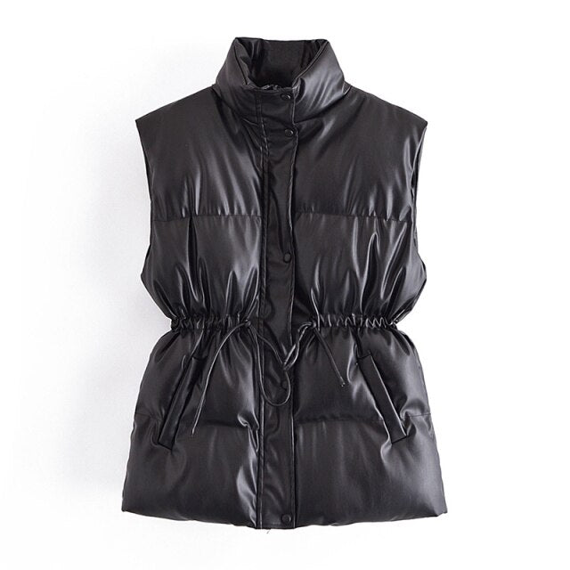 AACHOAE Women PU Faux Leather Sleeveless Coat