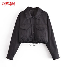 Load image into Gallery viewer, TANGADA Women Black Oversized Crop Padded Overcoat